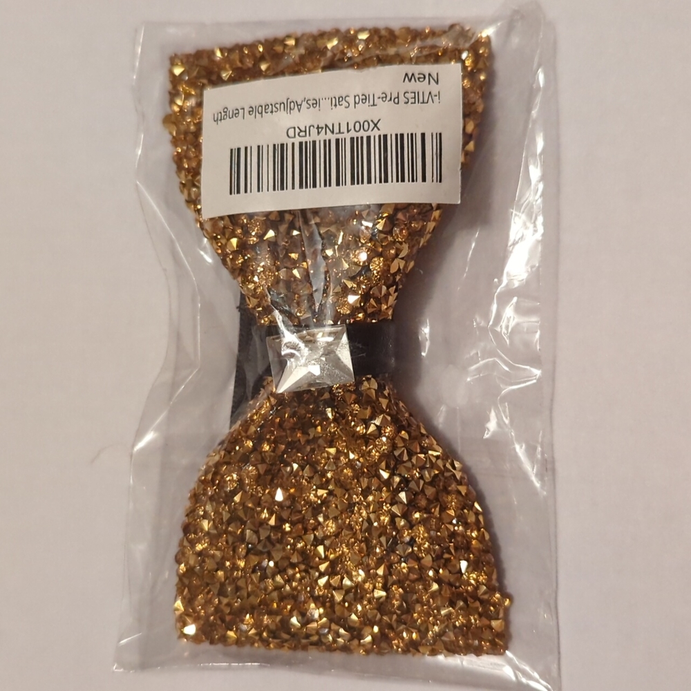 Gold rhinestone bow tie (pre tied, adjustable length